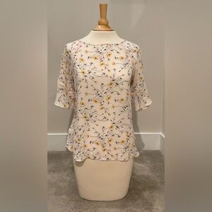 LOFT Petite Pink Floral Blouse with Flared Sleeves, Size XSP